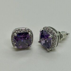Purple Amethyst Silver Stud Earrings